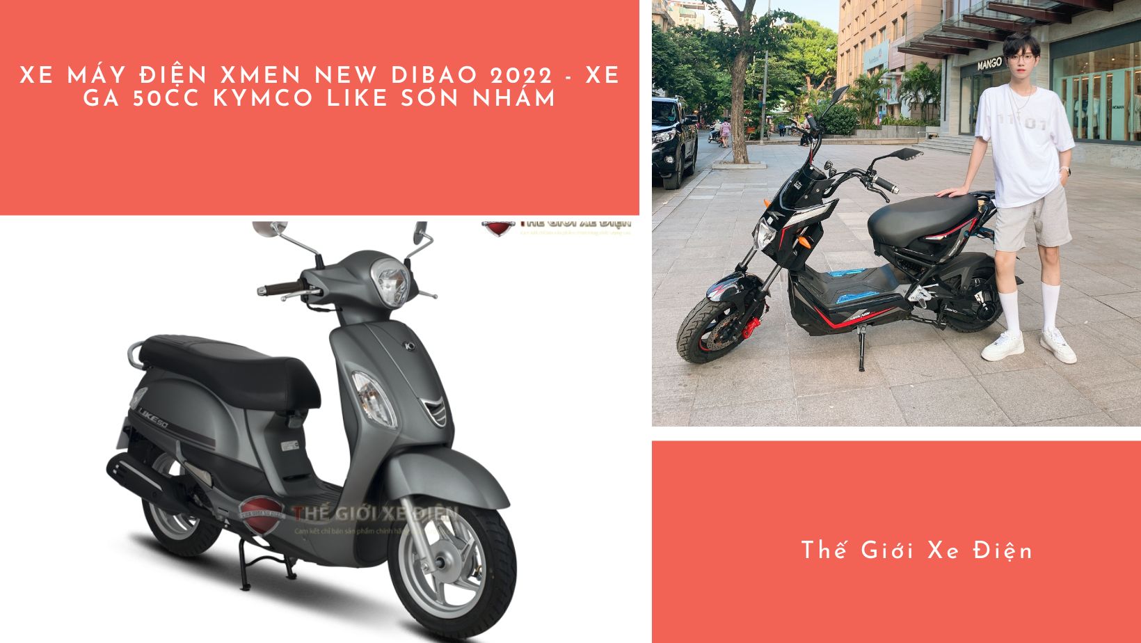 xe máy điện Xmen New Dibao 2022 và xe ga 50cc KYMCO Like sơn nhám 