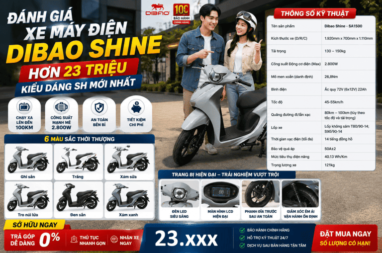 ĐÁNH GIÁ XE MÁY ĐIỆN DIBAO SHINE HƠN 23 TRIỆU KIỂU DÁNG SH MỚI NHẤT
