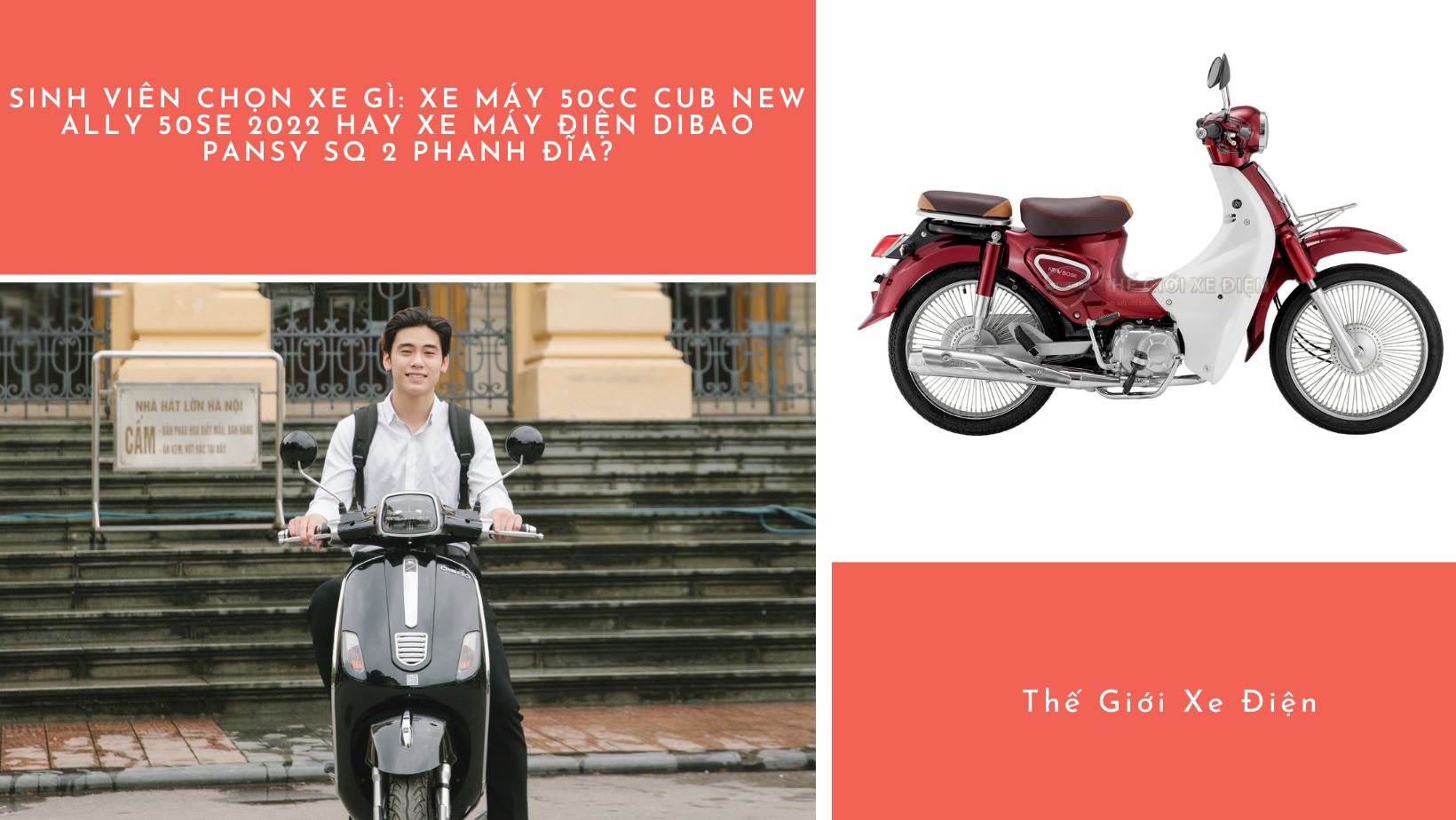 Sinh viên chọn xe gì: Xe máy 50cc Cub New Ally 50SE 2023 hay Xe máy điện Dibao Pansy SQ 2 phanh đĩa?